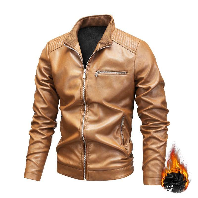 Осень и зима Новая верхняя кожаная куртка мужская кожаная куртка бархатная повседневная — фото 4