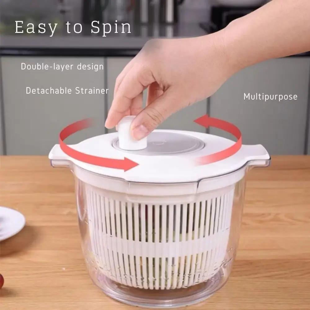 2 In 1 Salad Spinner Salad Dryer Multifunctional Large Capacity Vegetable Dehydrator Drainer Household Food Strainer