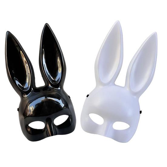 Masque de Lapin d'Halloween Oreilles Longues Lapin Demi-Masque pour Anniversaire Pâques Halloween Mascarade Cosplay Fête Costume