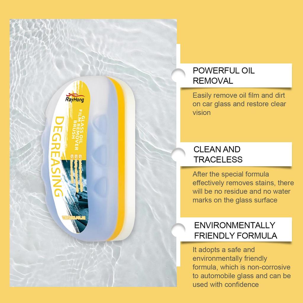 RAYHONG Car Glass Cleaning Brush & Glass Degreaser, Stain Removal & Water Repellent, Windshield Rainproof Cleaner, 120ml
