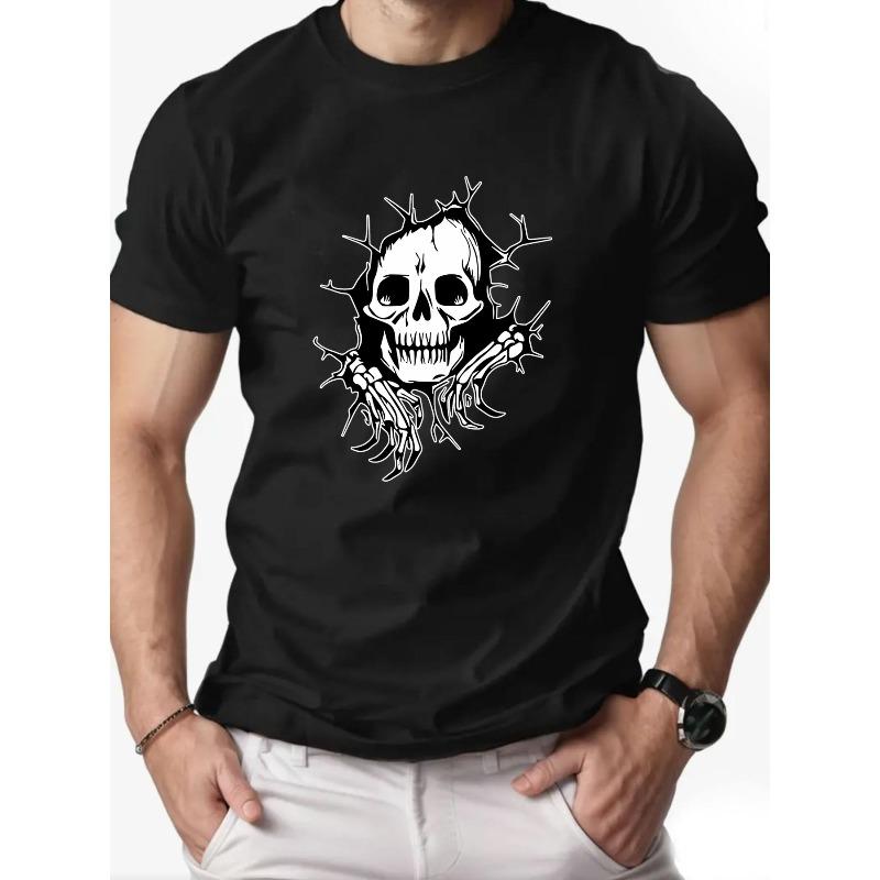 European sizes Men S Skull Pattern Summer Casual Short-Sleeve T-Shirt S