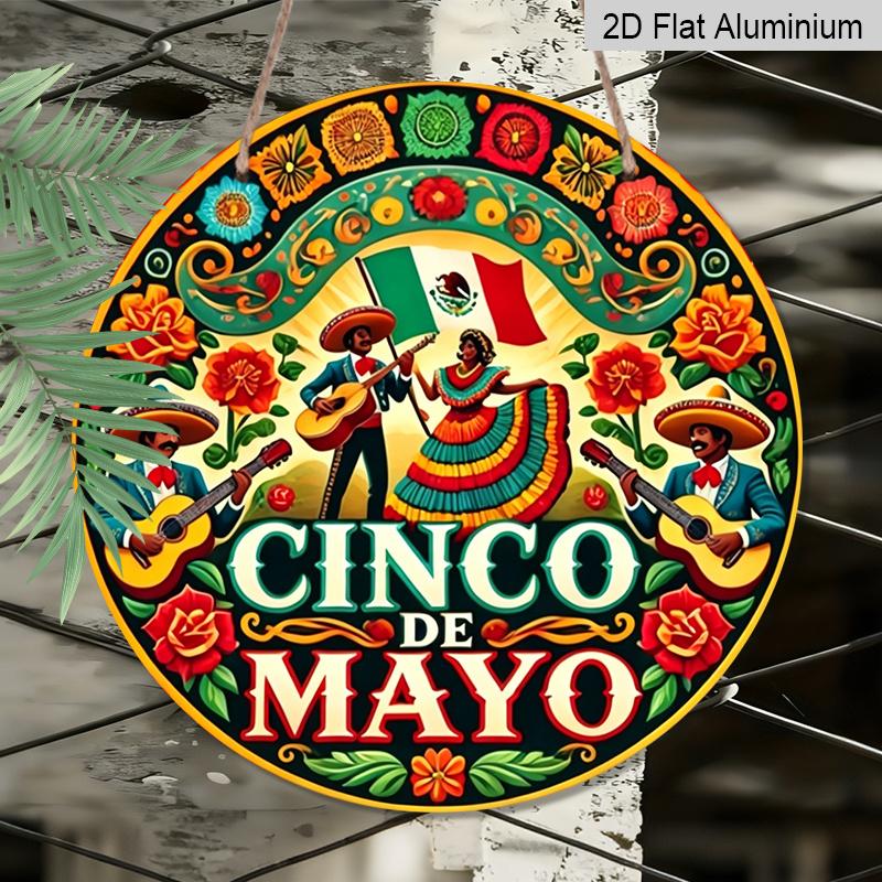 2D Flat, 1pc Round Aluminum Sign, "Vintage Metal Plaque for Cinco De Mayo Celebration", Mexican-style Cinco De Mayo Party Decor Sign, Suitable for