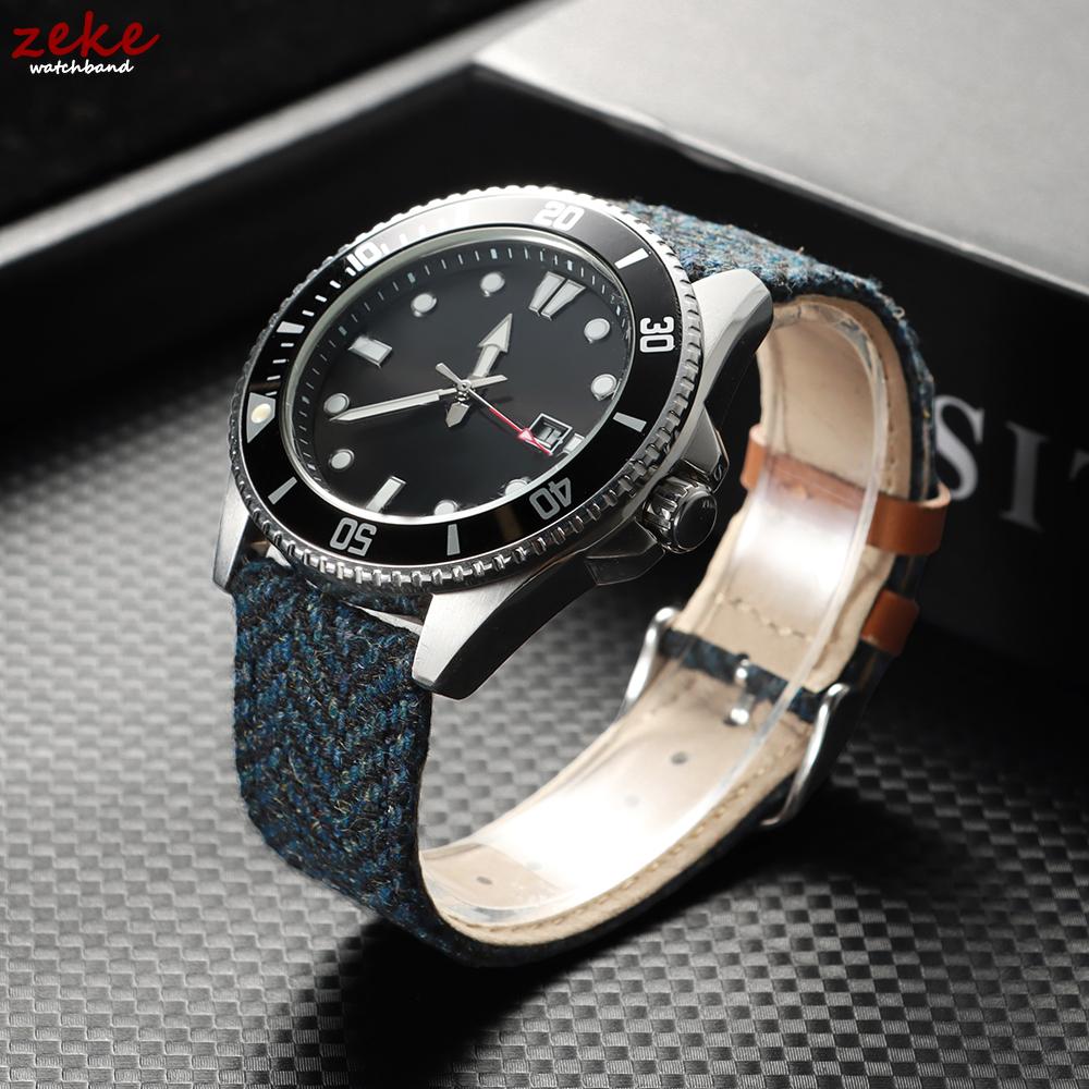 Quick Release Weave Bracelet Vintage Genuine Leather Tweed Nylon Strap 18mm 20mm 22mm for Omega for Seiko Smartwatch Watch Band