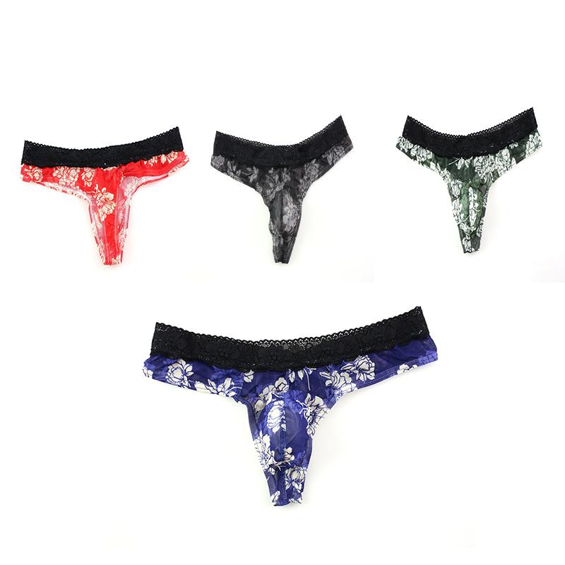 Sexy Herren-Unterwäsche, Tanga, Spitze, Mesh, durchsichtig, niedrige Taille, bequeme, ultradünne, nahtlose Höschen, atmungsaktive Tangas