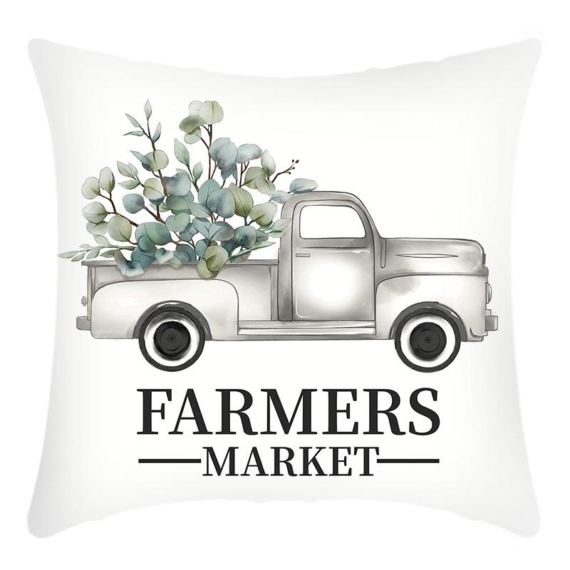 New Green Plant Letter Printing Green Plant Small White Flower Print Pillow Home Sofa Cushion Cover