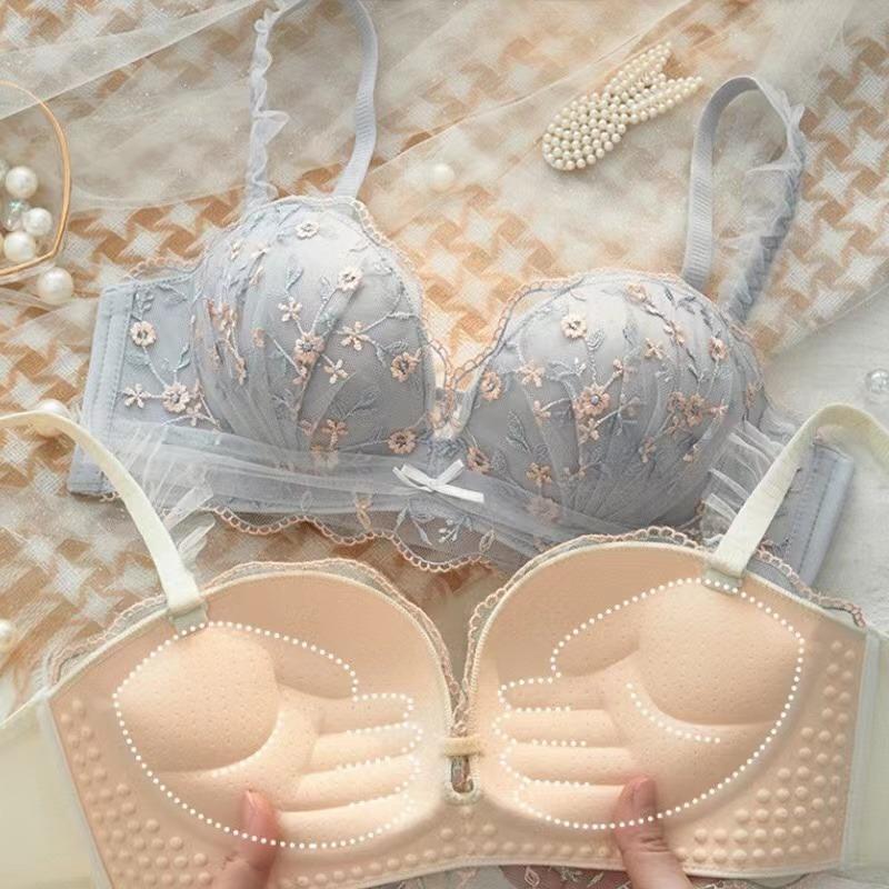 Small Breasts Gathered Women's Underwear Flat Chest Collection Side Breast Anti-sagging No Steel Ring Embossed Women's Bra