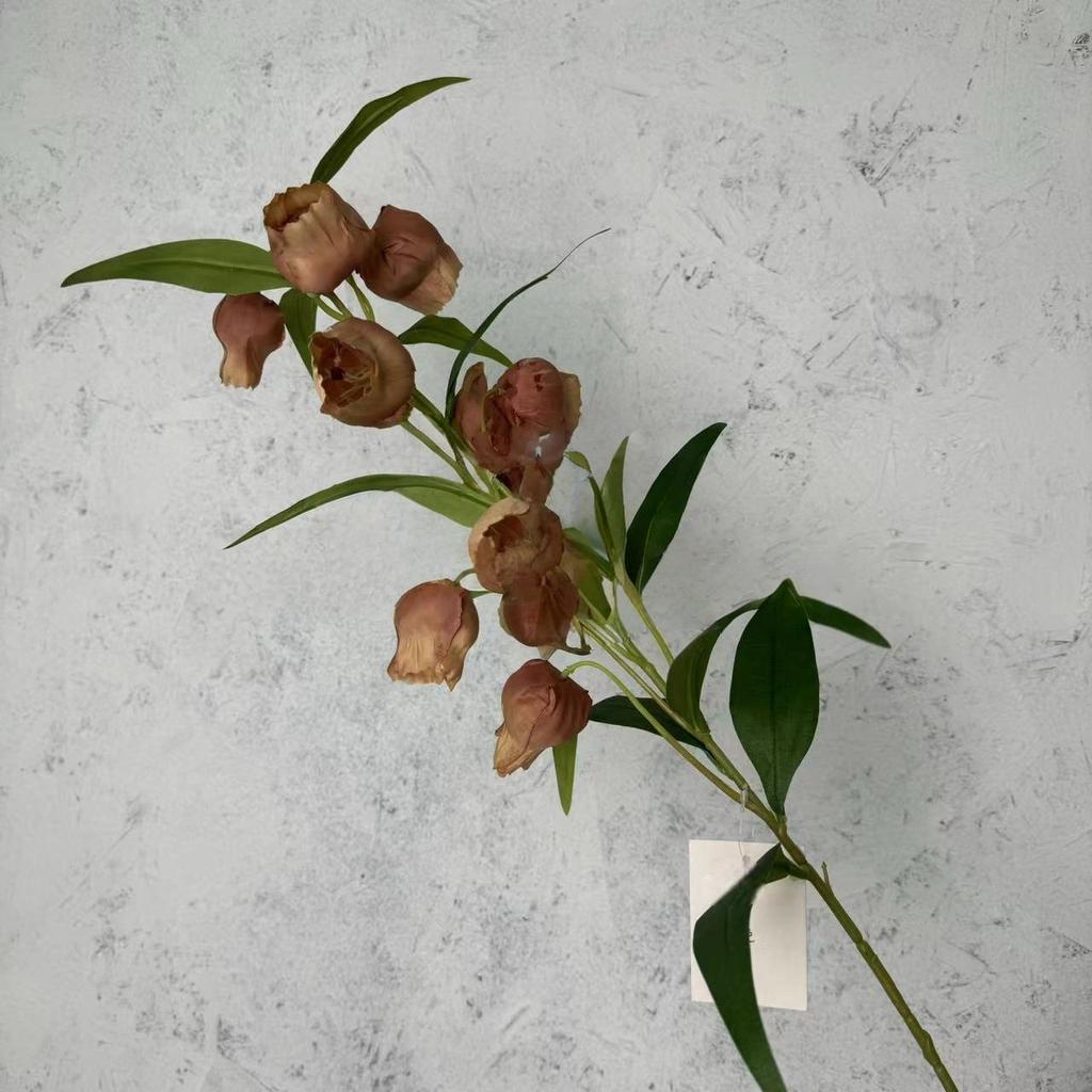 1pc  Artificial Flower Valley Lily Wind Chime Fake Flower Bell Orchid Flower Branch Home Outdoor Decor Pompass grass Flowers