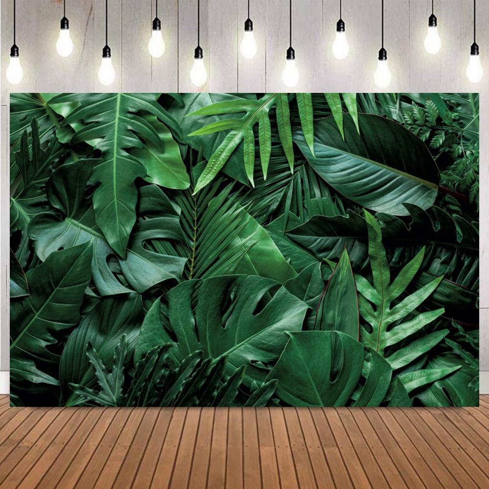 Tropical Leaves Backdrop Various Green Plants Fern Palm Leaf Elements Photo Background For Jungle Theme Birthday Party Portrait11