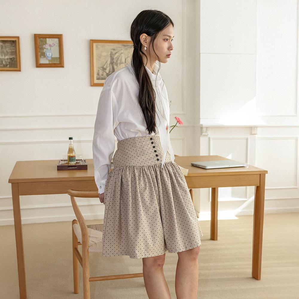 Laengsseon Ls_Lovely Dot Button Skirt_Beige