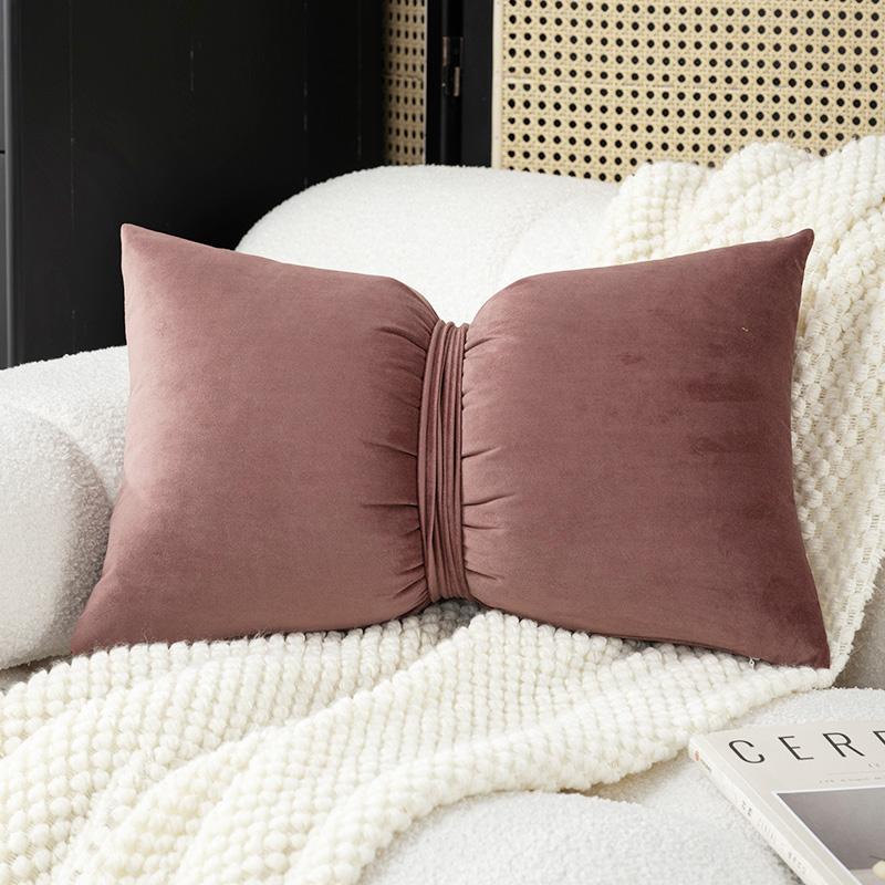 Velvet Bow Pillow Soft Plush Cushion Cover Home Decor Solid Color Pillow Covers Living Room Bedroom Tatami Decorative Pillowcase