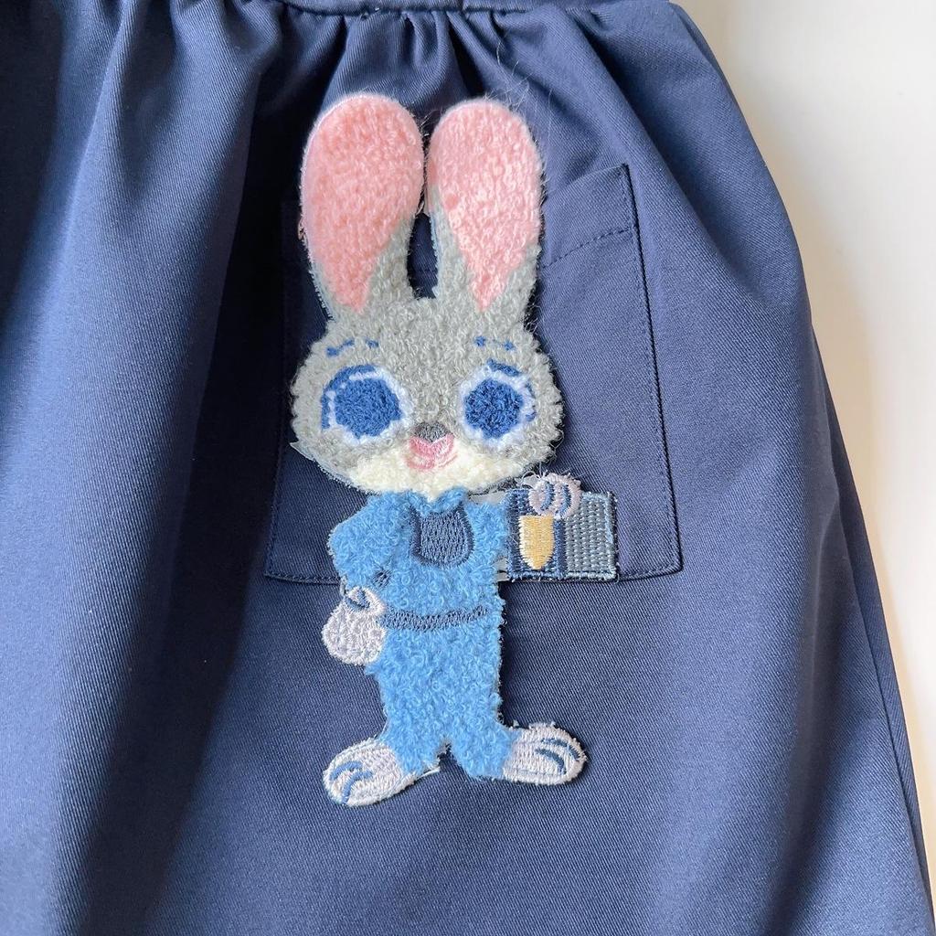 Girls' Rabbit Police Officer 2-Piece Set: Striped Shirt & Suspender Skirt for Casual Wear (Style AQB039)