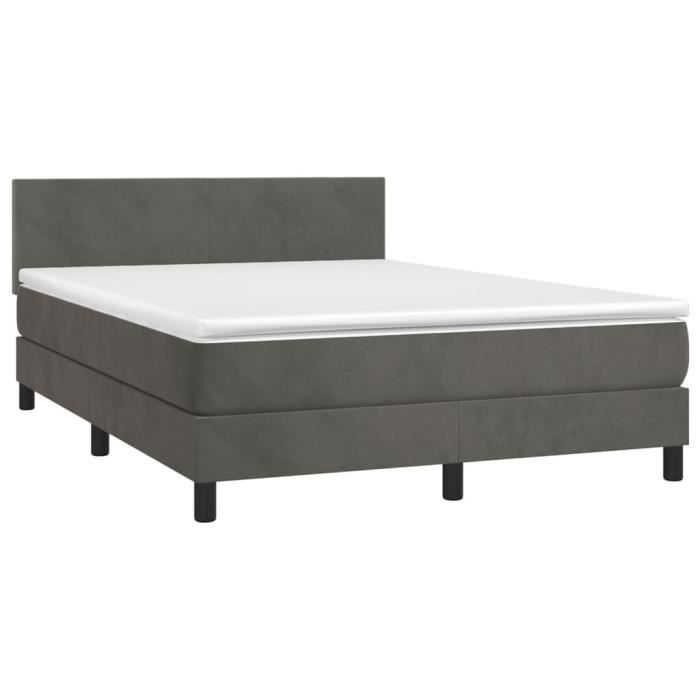 3141186 vidaXL Lit à sommier tapissier et matelas Gris foncé 140x200cm Velours