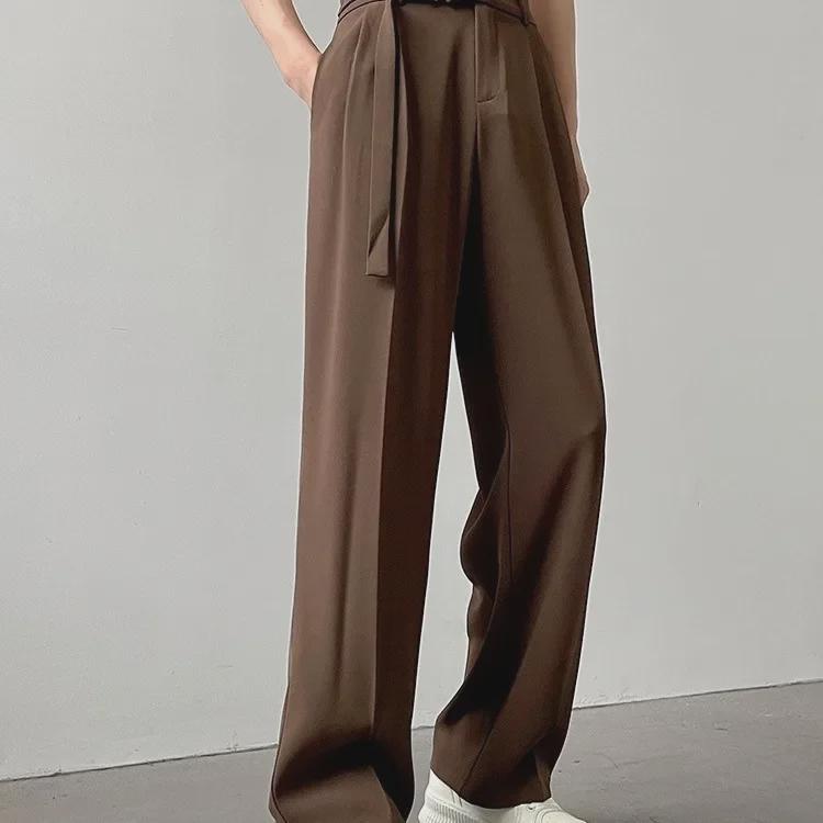Men's Spring Japanese-Style Black Wide-Leg Trousers - Light Luxury Drape, Loose Fit, Straight-Cut.
