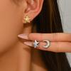 Simple Metal Crescent Star Stud Earrings for Women Fashion Gold Color Pentagram Moon Asymmetrical Earrings Daily Wear Zircon