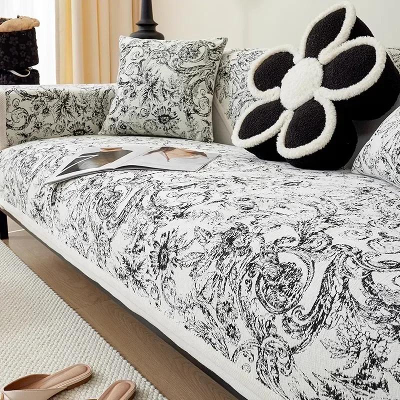 Four Seasons Abstract Painting Chenille Sofa Mat Anti Slip New Vintage Sofa Cover Messy Floral Seat Cushions Slipcover covers