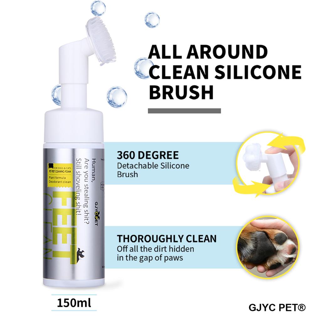 Paw Cleaner Foam Pet Dry Shampoo No Rinse Foaming Built-in Silicone Massage Brush Deodorizes Removes Dirt Mud For Outdoor Walks