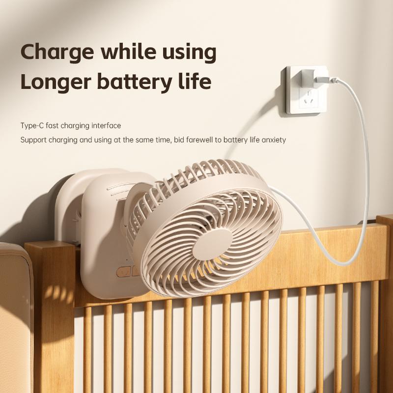 Multi functional portable clip fan, high wind power USB charging adjustable oscillating circulating fan, office desktop fan.