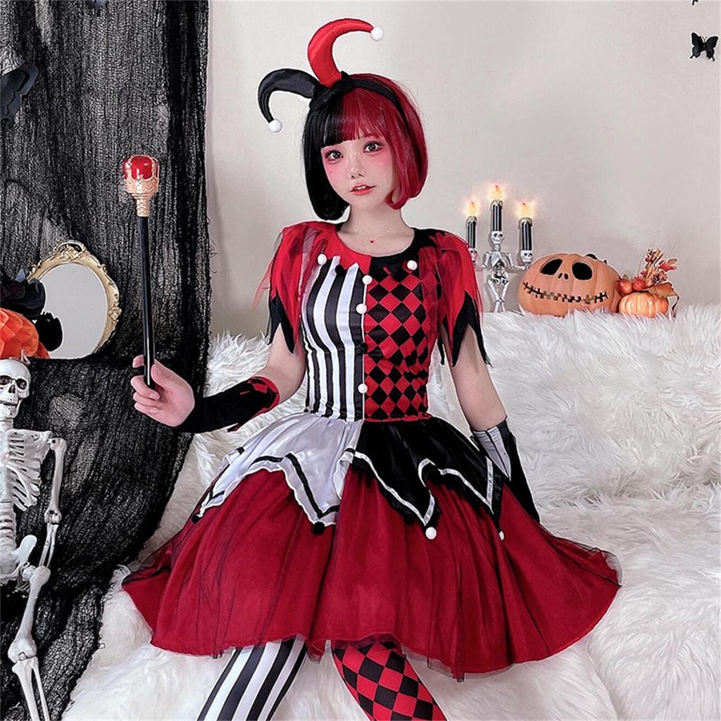 Halloween Clown Cosplay Magician Adult Clown Cute and Plus Little Devil Clown Costume for Perfect for School Cultural and Stage Performances and Size