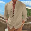 Men Summer Shirt Long Sleeve Stand Collar Single-breasted Casual Buttons Daily Wear Slim Fit Solid Color Beach Shirt Male Clothes