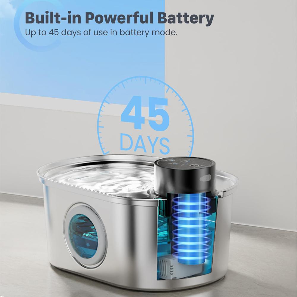 108oz/3.2L Stainless Steel Wireless Cat and Dog Drinker Rechargeable Automatic Pet Drinker Water Fountain Motion Sensor Bowl