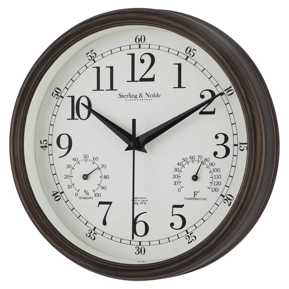 8.75 Inch Indoor Outdoor Analog Wall Clock Antique Bronze Thermometer Hygrometer Quartz Movement Lightweight Weather Resistant