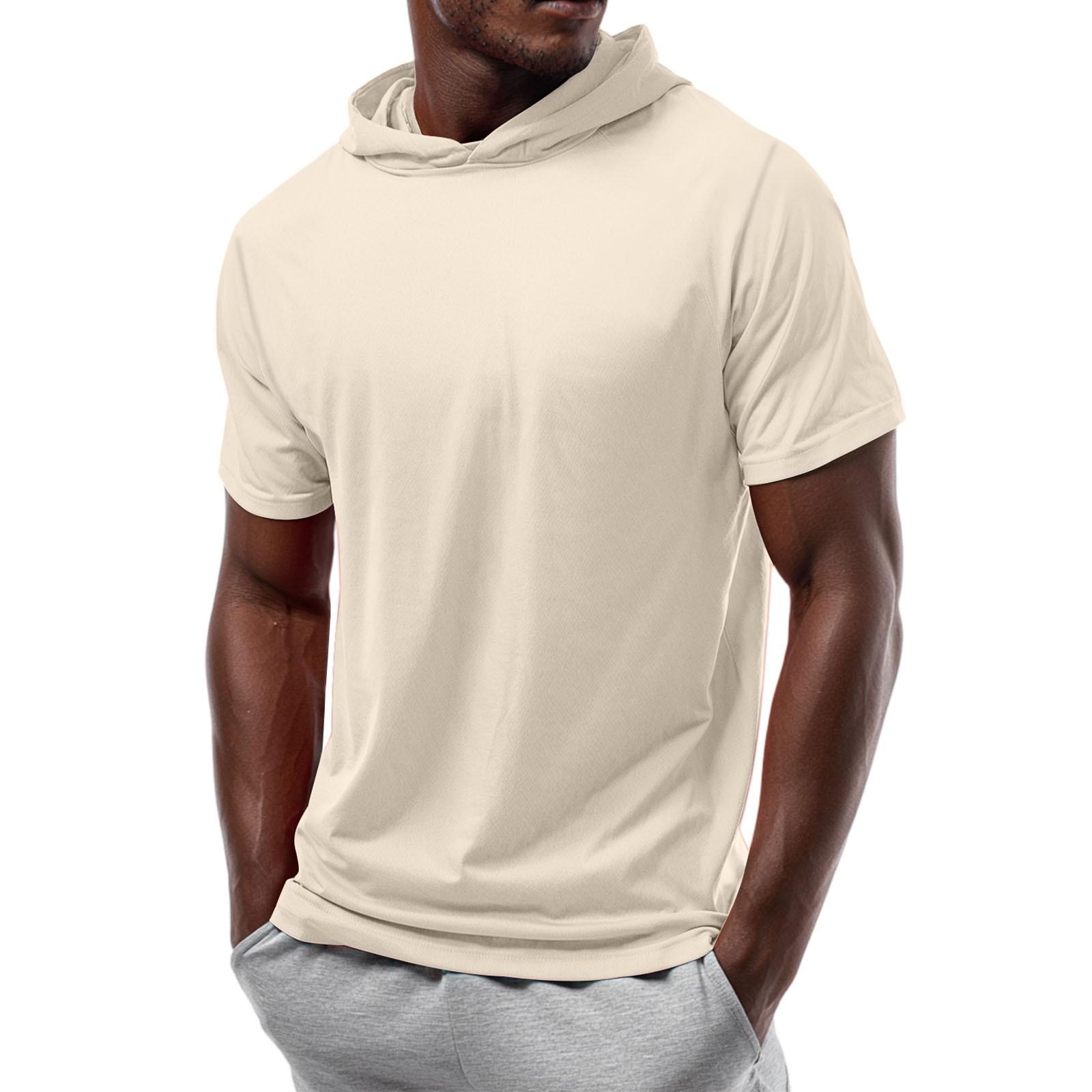 

Men s Straight Shoulder Short-sleeved Hoodie T-shirt Sweatshirt M