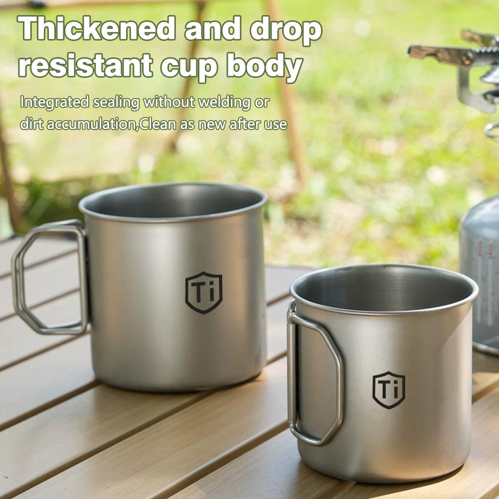 Ultralight Titanium Cup Water Cup Mug With Lid Foldable Handle Outdoor Portable Camping Picnic Beaker Coffee Cup Kitchen