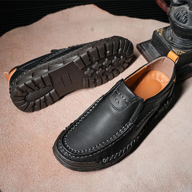 Casual Leather Shoes for Men Slip-on Hiking Shoes Leisure Walk Male Outdoor Footwear Non-Slip Simple Man Driving Shoes Moccasins