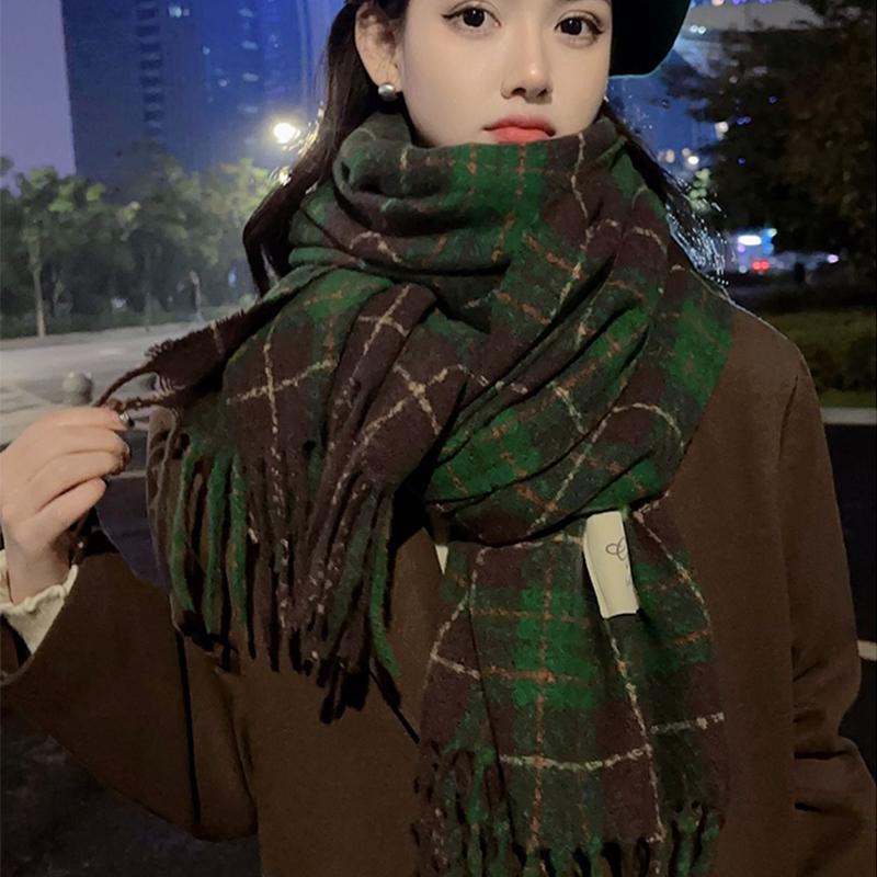 Autumn And Winter  Plaid Scarf For Women Korean Style Versatile Shawl Warm Christmas Wool Neck Scarf