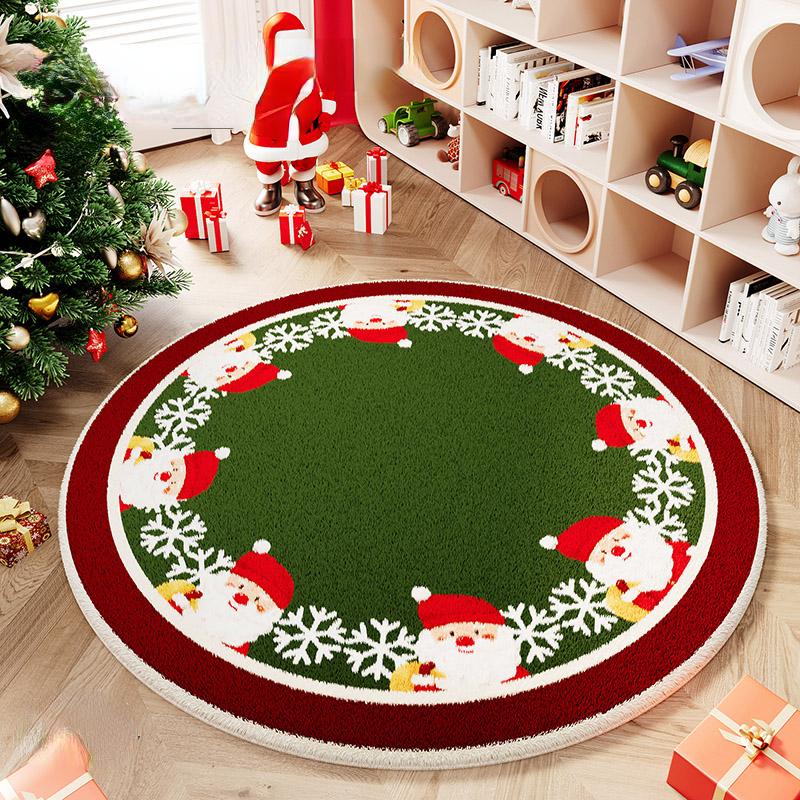 Cartoon Style Rugs for Bedroom Christmas Living Room Decoration Red Carpet Round Thickend Lounge Floor Mat Fluffy Soft Plush Rug