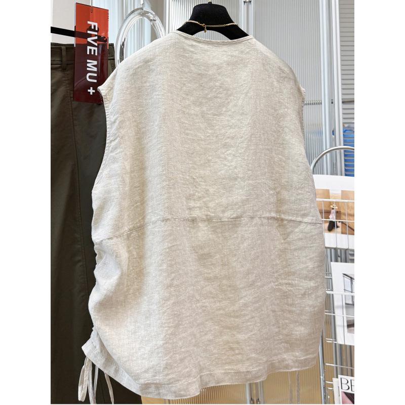 2026 Women's Spring/Summer Layered Pure Linen Vest Shawl - High-End Sleeveless Jacket