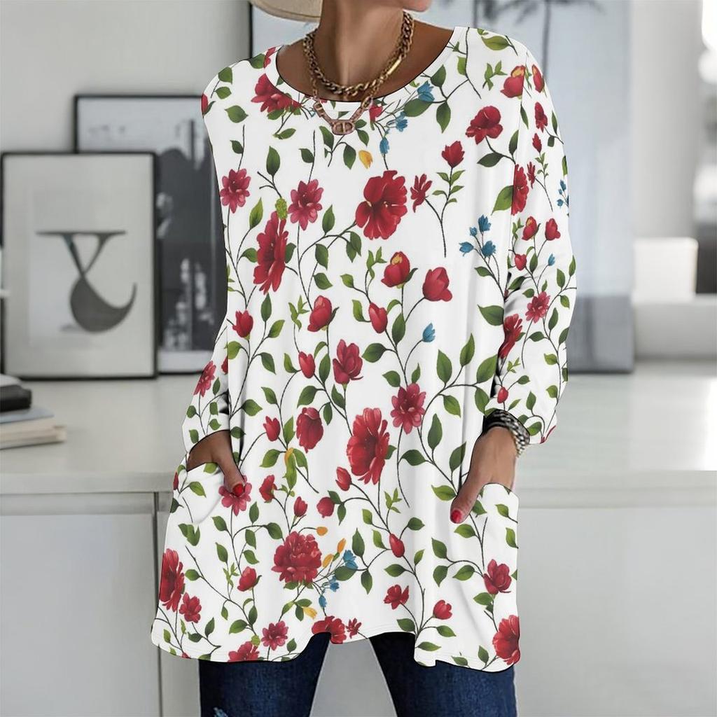 Plus Size Women Crew Neck Long Sleeve Tunic Soft Oversized Tops For Home Life And Casual Walking