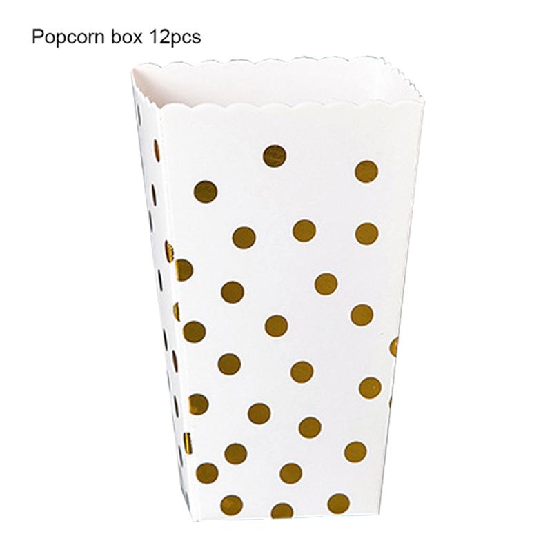 

12 шт. черно-белая золотая коробка для попкорна в горошек, подарочная коробка на день рождения, атрибутика для киновечеринки, украшение для рождественской свадебной вечеринки other