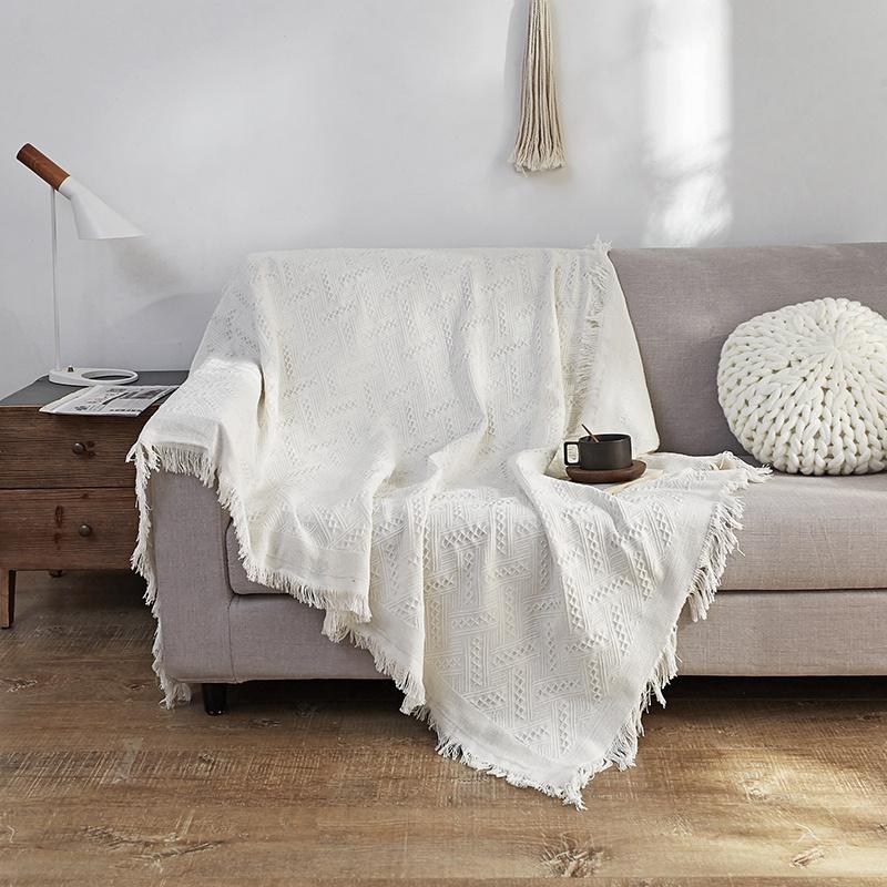 Nordic Cotton Sofa Throw Blankets Outdoor Camping Picnic Large Blanket Leisure Relax Beach Towel White Travel Rug Tassels Linen