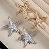 Glam Zircon Starfish Stud Earrings Exaggerated Metal Retro Design Big Piercing Earring Party Zircon Fashion Women's Accessories