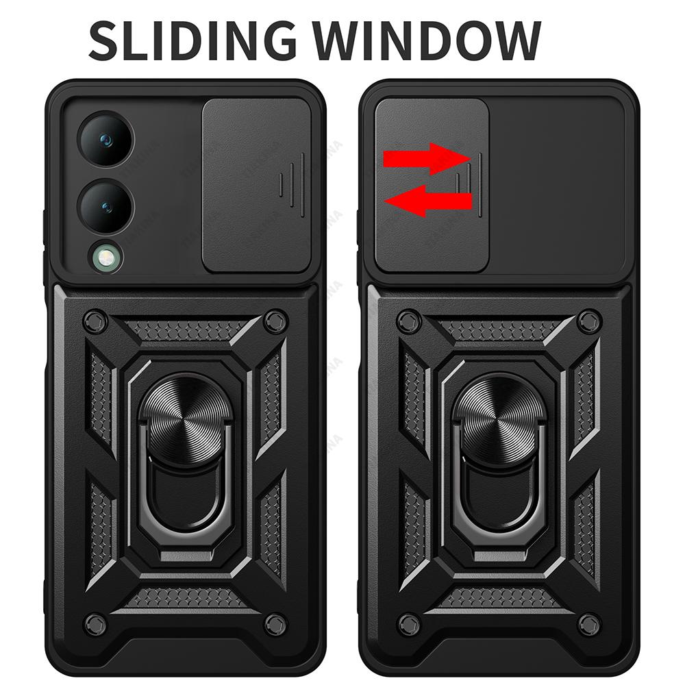 Slide Lens Armor Funda For Vivo Y17S 4G Case for Vivo Y17S 4G Global Case Magnetic Ring Stand Holder Cover Shockproof Back Capa