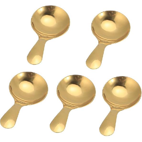 5pcs Mini Scoop for Canisters, Gold Mini Candy Scoops Stainless Steel Short Handle Salt Condiments Spoon Dessert Spoons for Restaurant (Gold)