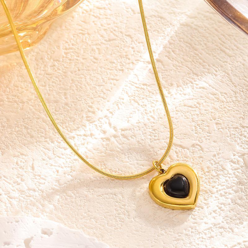 Heart Pendant Necklace & Earrings Set for Women - Titanium Steel, Non-Fading, Niche Design