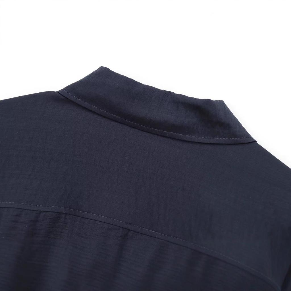 2024 Winter Women's European & American Style Pleated Satin Long Sleeve Shirt