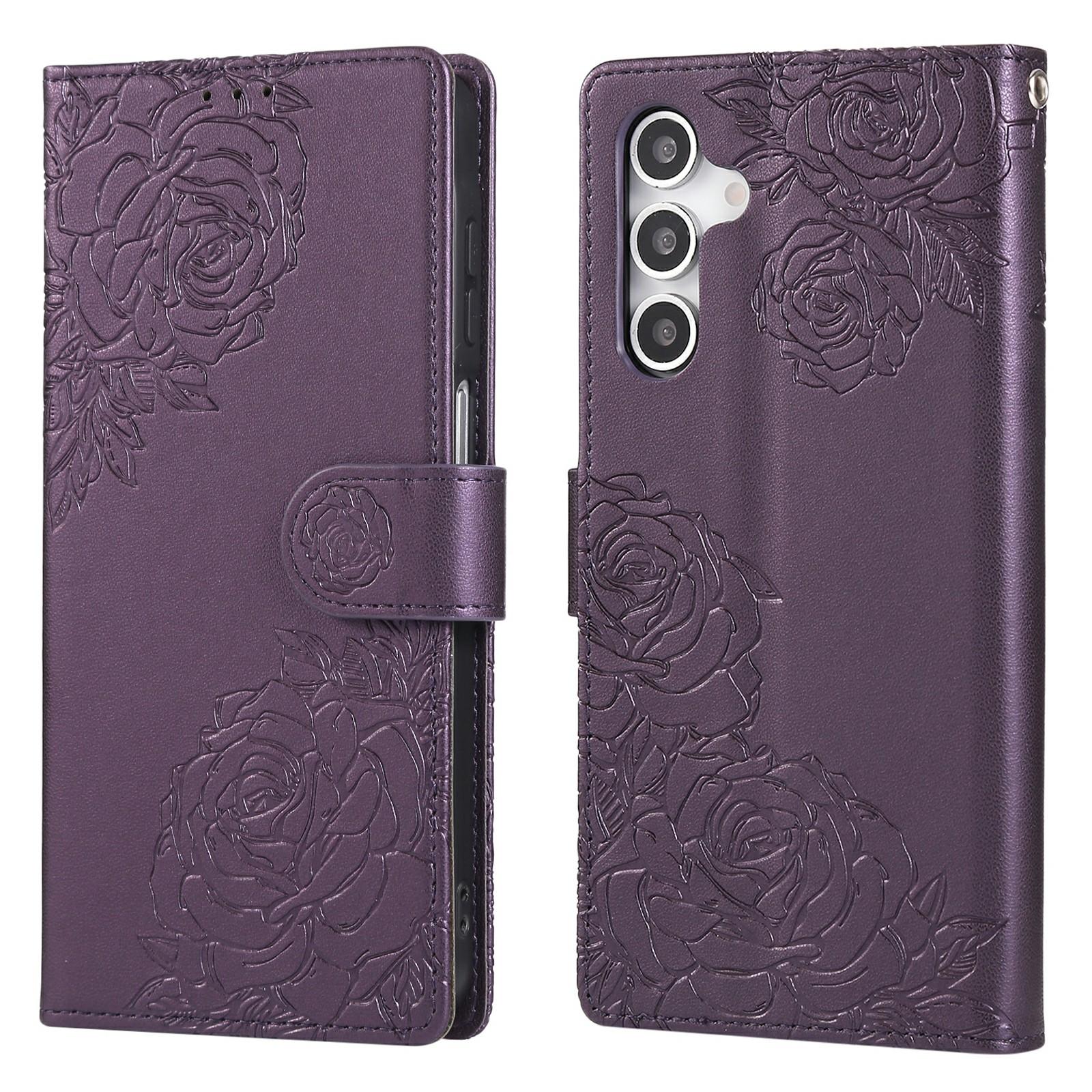 

Чохол для Samsung Galaxy A14 4G/5G з гаманцем з ПУ шкіри з квіткою троянди та 3 слотами для карток Dark Purple