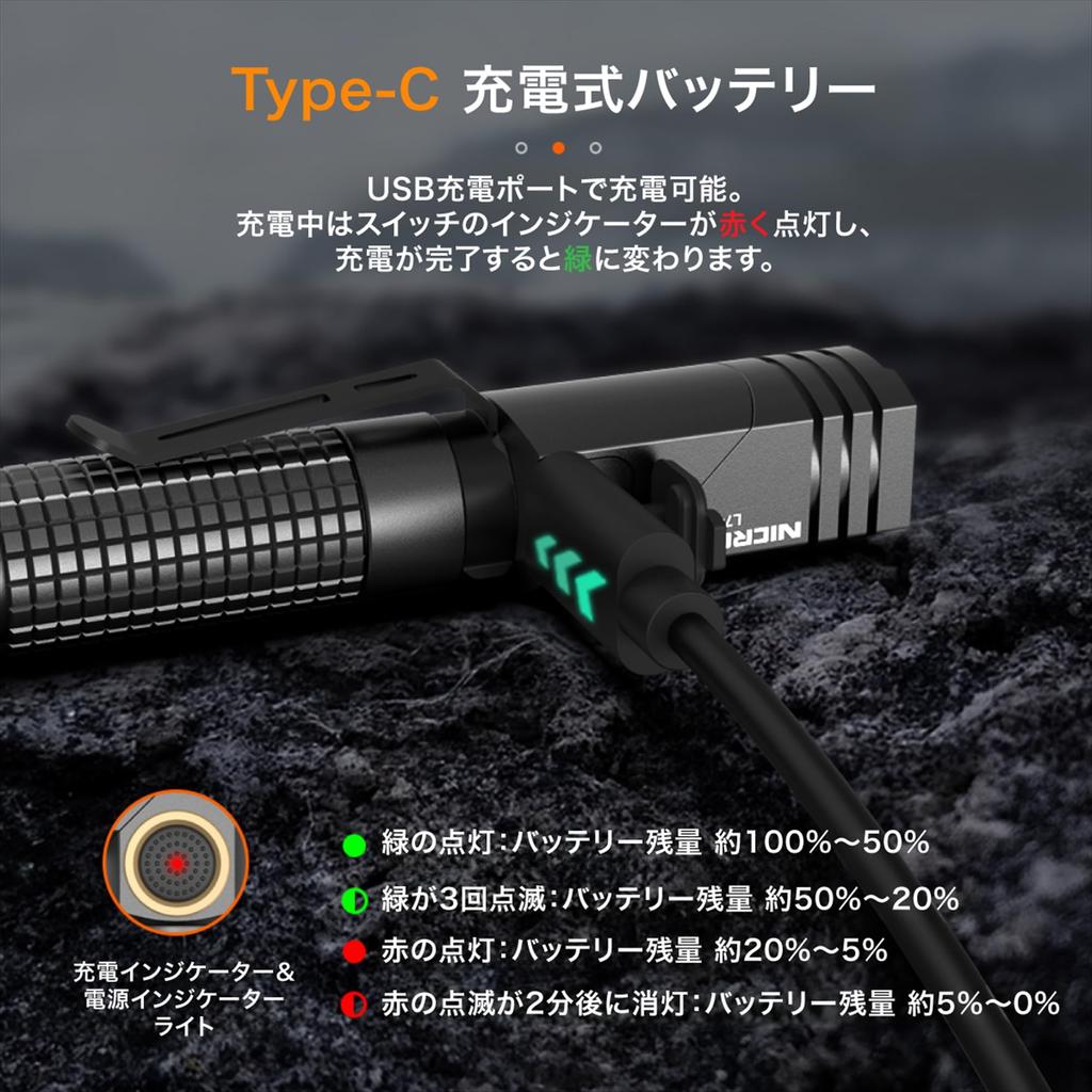 Nicron LED Handheld Swivel Magnetic Suitable for Outdoor and Inspection Light, L-shaped, Head, Clip, Compact, Rechargeable, Type-C, EDC, Activities,