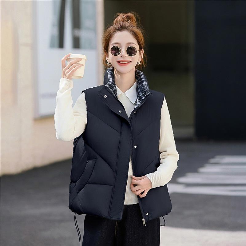Splicing vest loose fashion vest plaid short autumn and winter versatile women's jacket cotton vest small man