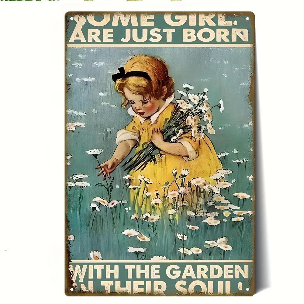Vintage Metal Tin Sign Yellow Girl Picking Flowers Rustic Wall Decor for Home Garden Caf xcm