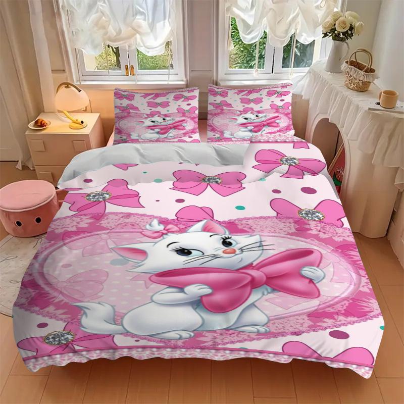 Pink Bow Heart Cat Print 3Pcs Bedding Setduvet Cover With 2 Bedropillowcase Home Birthday Gift