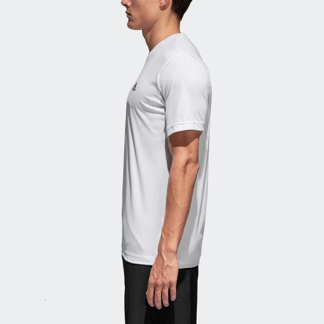 Men's Adidas Solid Color Logo Round Neck Sports Short Sleeve White T-Shirt GK4302