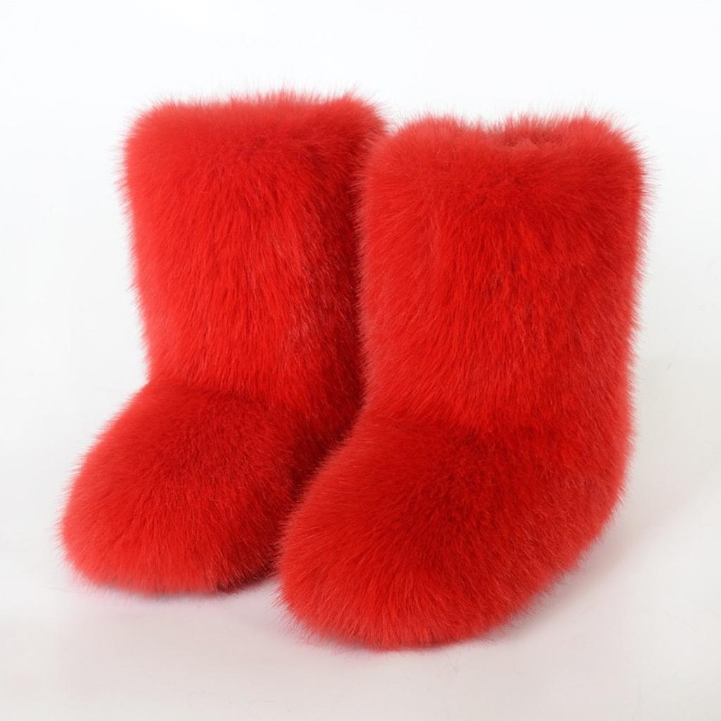 Vintersko Dame Vinter Fluffy Faux Fox Pels Støvler Dame Plysj Varme Snøstøvler Luksuriøst fottøy Jente Furry Pels Bottes Mote