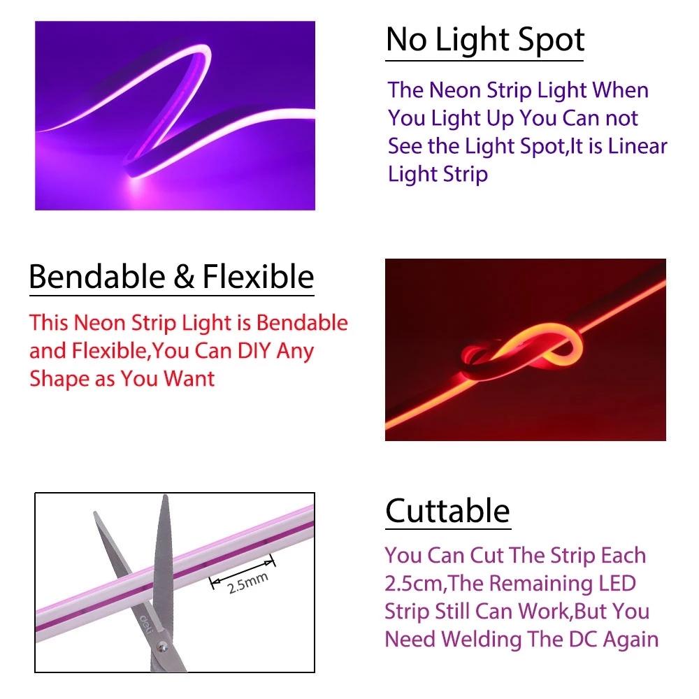 12V DIY 6mm Narrow Neon LED Light Strip 2835SMD 120LEDs/M IP67 Waterproof Soft Light Bar Shape DC12V Indoor & Outdoor Decoration