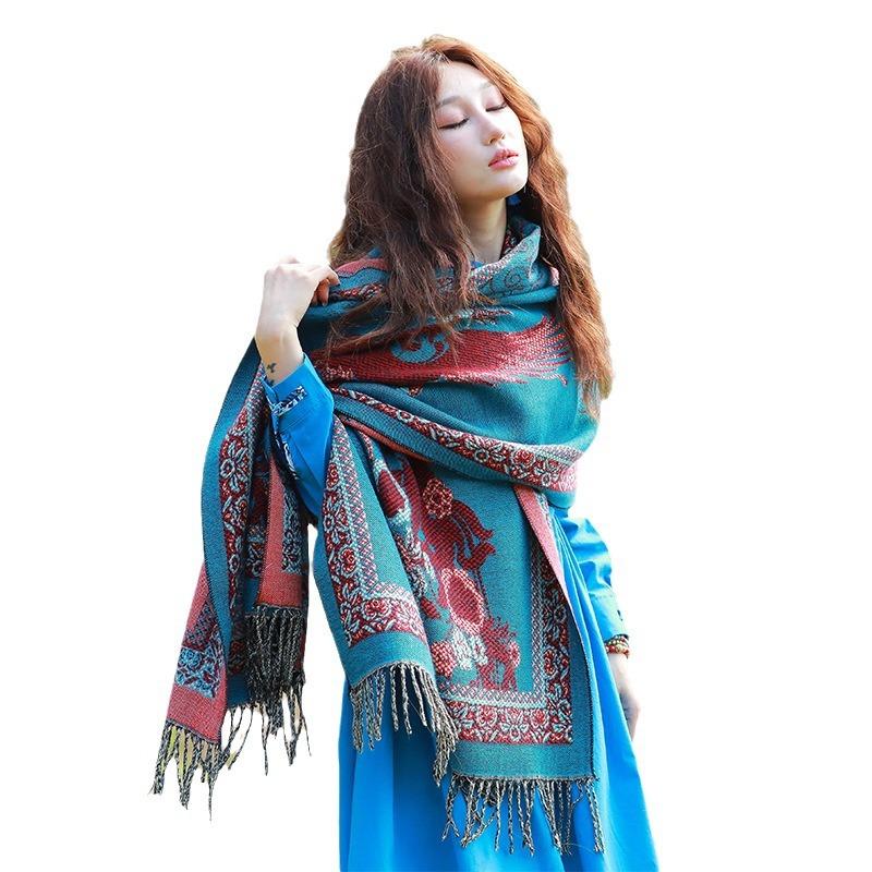 Ethnic Style Scarf for Women Traveling and Taking Photos Versatile Fashionable Cloak  Warm and Thickened Imitation Cashmere Scarf