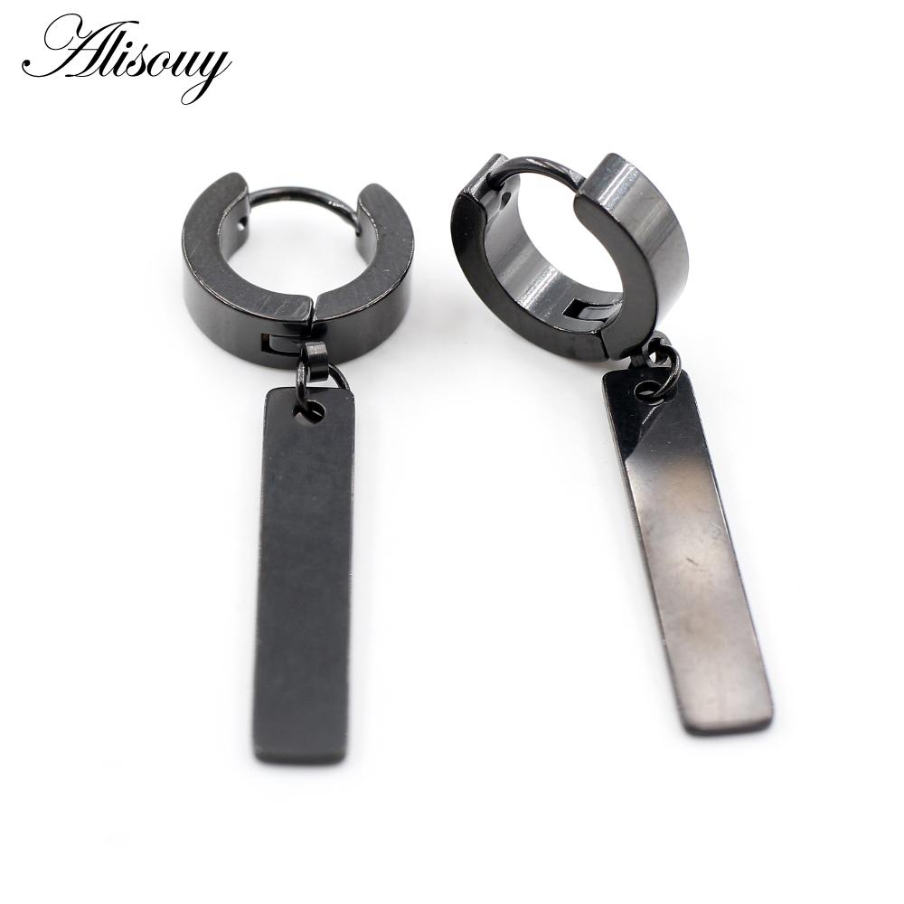 Alisouy 2PCS Stainless Steel Star Cross Snake Spike Skull Sword Blade Chain Feather Spider Dangle Women Men Huggie Hoop Earrings
