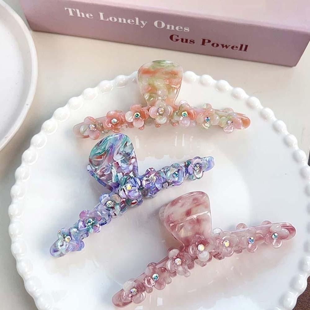 Elegant Flower Hair Claw Korean Style Acetic Acid Hair Claw Straight Line Shaped Shark Clip Daily